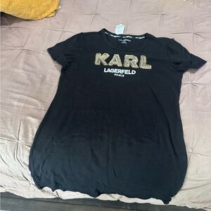 Karl Lagerfeld Black Teeshirt dress with Gold Accents
